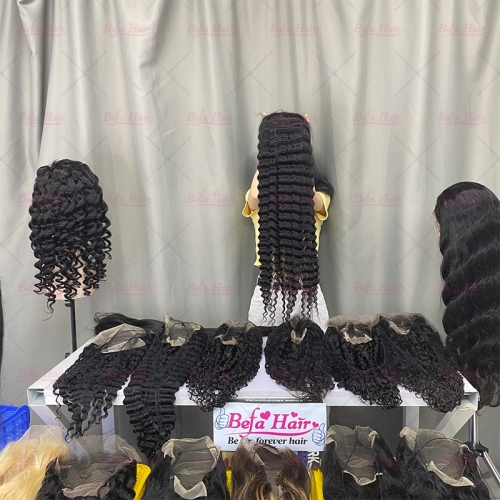 Wholesale Virgin Deep Wave 360 Lace Frontal Wig Pre Plucked 180% Density Natural Black Virgin Human Hair Wigs