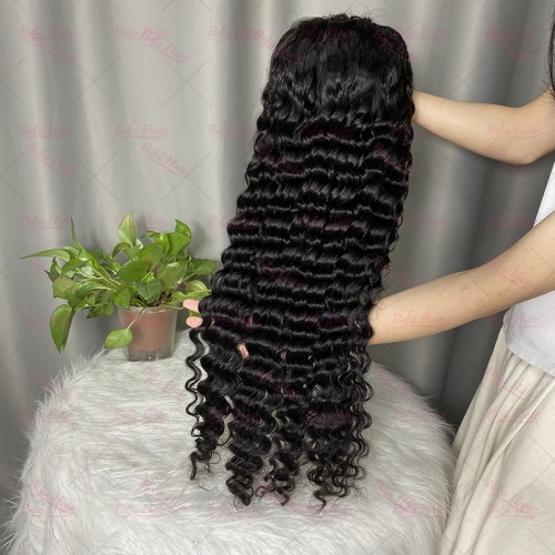 Wholesale Deep Wave 5x5 Lace Closure Pre Plucked 200% Density Natural Black Virgin Human Hair Wigs