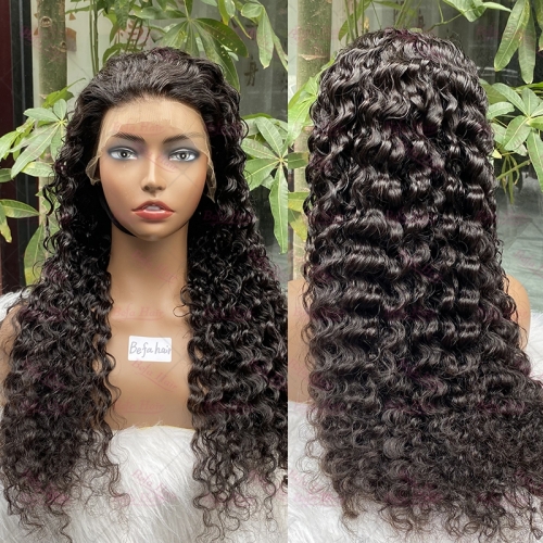 Wholesale  Water Wave 13x4 Transparent Lace Frontal Wig Natural Black 200% Density Pre Plucked with Baby Hair Virgin Glueless Hair Wigs