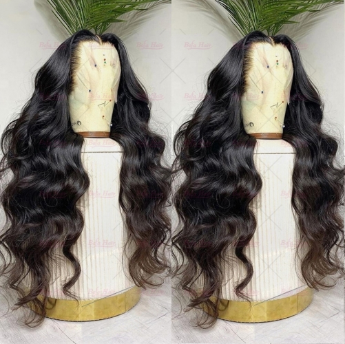 Wholesale Natural Wave 13*4 HD Front wig Unprocessed Virgin Human Hair With Baby Hair 200% Density Natural Black Wigs