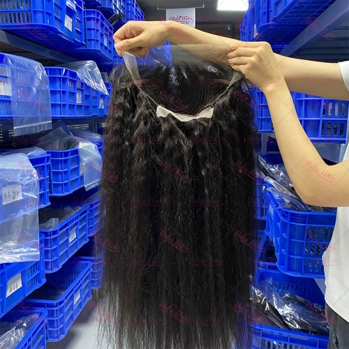 Wholesale Kinky Straight 13*4 HD Front wig Unprocessed Virgin Human Hair With Baby Hair 200% Density Natural Black Wigs