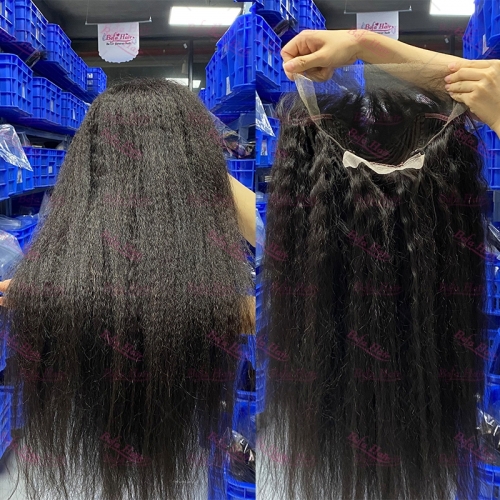 Wholesale Kinky Straight 13*4 HD Frontal Virgin Human Hair With Baby Hair 200% Density Natural Black Wigs