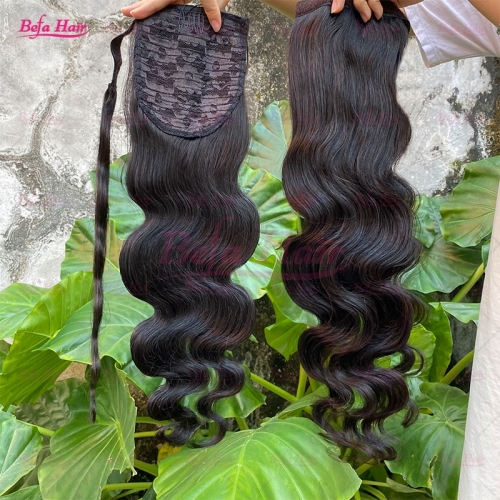 Wholesale Clip in Ponytail Hair Extensions Body Wave Ponytail Wrap-around Natural Fluffy Pony Tail Human Hair