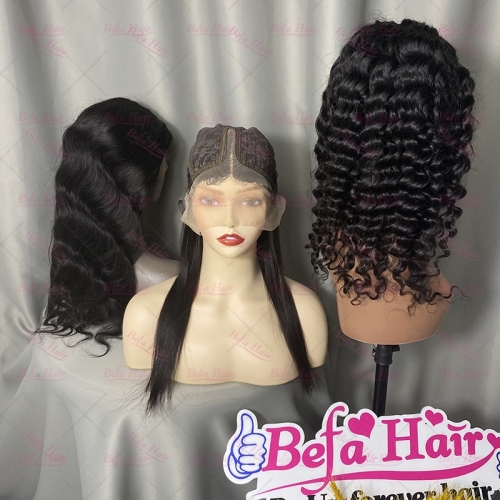 Wholesale T Part Deep Curly Human Hair Lace Front Wigs 180% Density Pre Plucked Lace Frontal with Baby Hair wigs