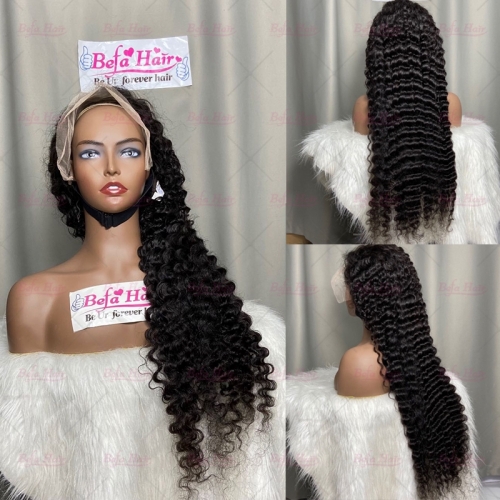 Wholesale  Deep Wave 13*4 HD Front Wigs Natural Black 200% Density Virgin Human Hair With Baby Hair Wigs