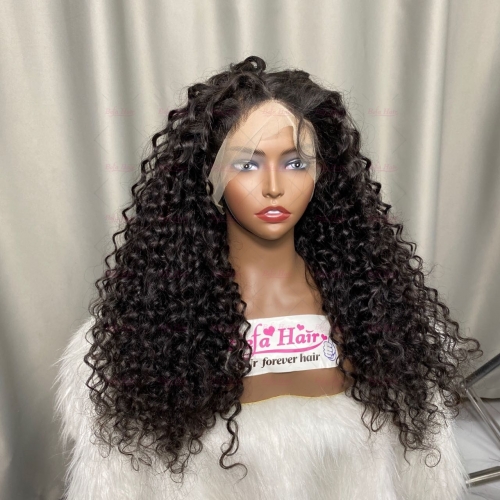 Wholesale Deep curly 13x4 Tansparent  Lace Front Wig Pre Plucked with Baby Hair 200% Density Virgin Glueless Hair Wigs(LFW30)