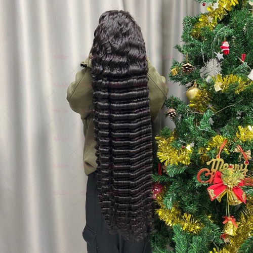 Wholesale Deep wave 13x4 Transparent lace front wigs Pre Plucked 200% Density Natural Black Virgin human hair wigs
