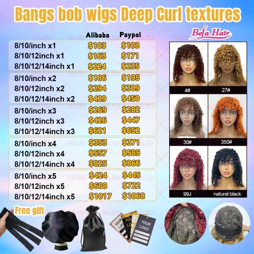 Bangs bob wigs Deep Curl textures