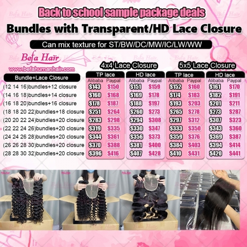 4x4 & 5x5 Bundles with Transparent/HD Lace Closure (Can mix texture for ST/BW/DC/MW/IC/LW/WW)