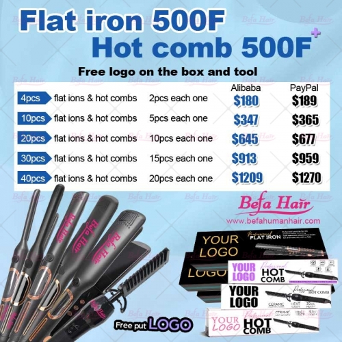 Flat iron 500F and Hot comb 500F+ (Free logo on the box and tool)
