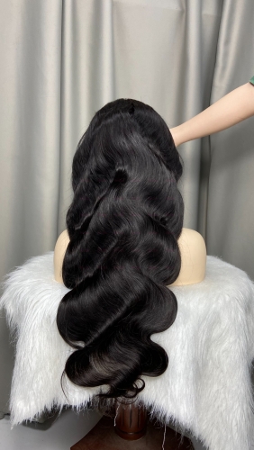 Wholesale Virgin Body Wave 360 Lace Frontal Wig Pre Plucked 180% Density Natural Black Virgin Human Hair Wigs