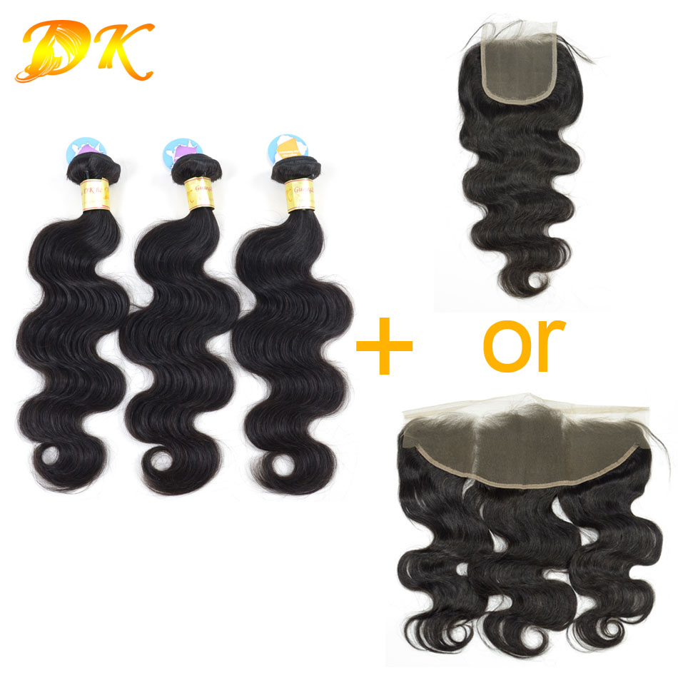 3 or 4 bundles + Closure Frontals Body Wave Brazilian virgin hair weave 5A+