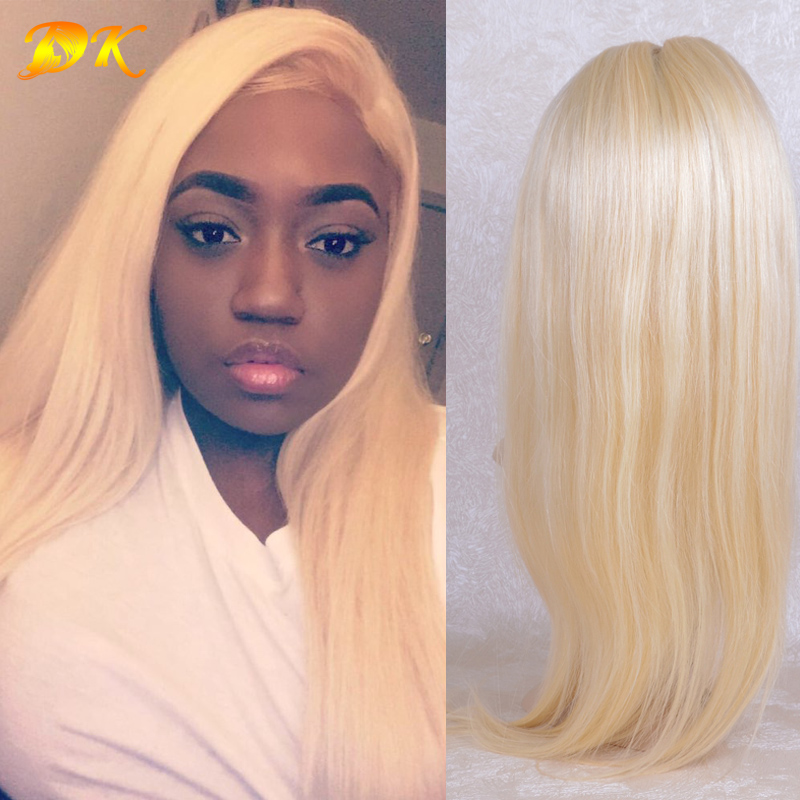 613# Blonde Straight Half lace frontal Wig 100% human virgin hair