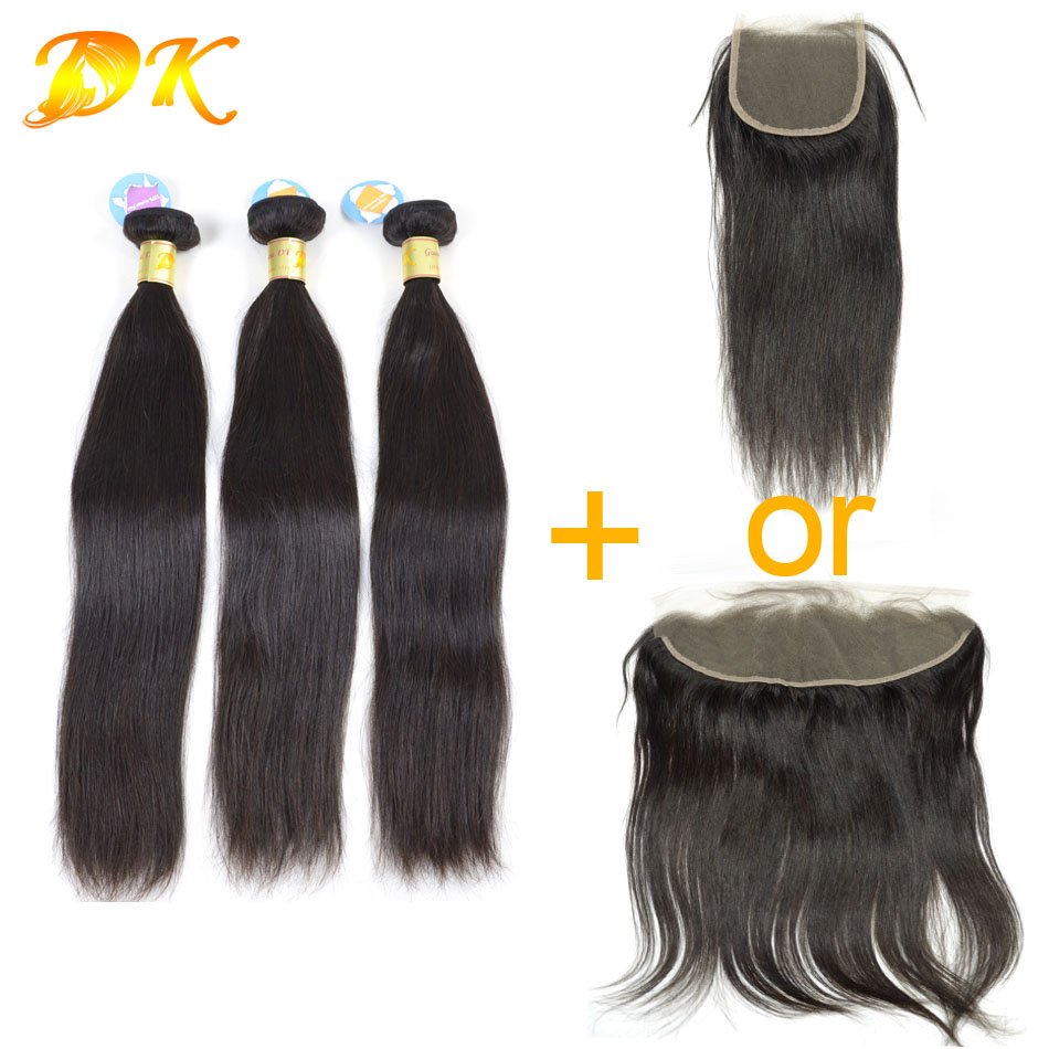 3 or 4 bundles + Closure Frontals Straight Brazilian virgin hair weave 5A+