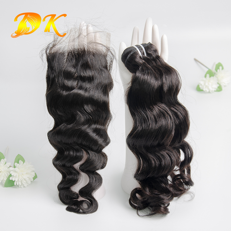 Indian Wavy 2/3/4 Bundles with Closure 4x4 5x5 6x6 Deluxe Virgin Hair