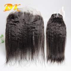 Kinky Straight Hair Weaving & Transparent HD 13x4 13x6 Lace Frontal Yaki Deluxe Virgin Human Hair