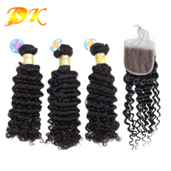 Deep Wave Hair Weaves With HD Transparent Lace Closure Plus Virgin Human Hair