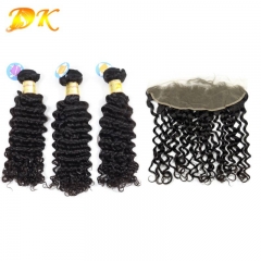 Deep Wave Hair Bundles With 13x4 13x6 HD Transparent Lace Frontal Plus Virgin Human Hair