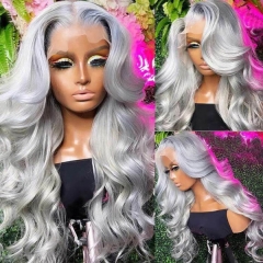 Silver Gray Lace Front Wigs Body Wave Straight Grey Color Wigs 180% Density Transparent Human Hair Wigs With Natural Hairline