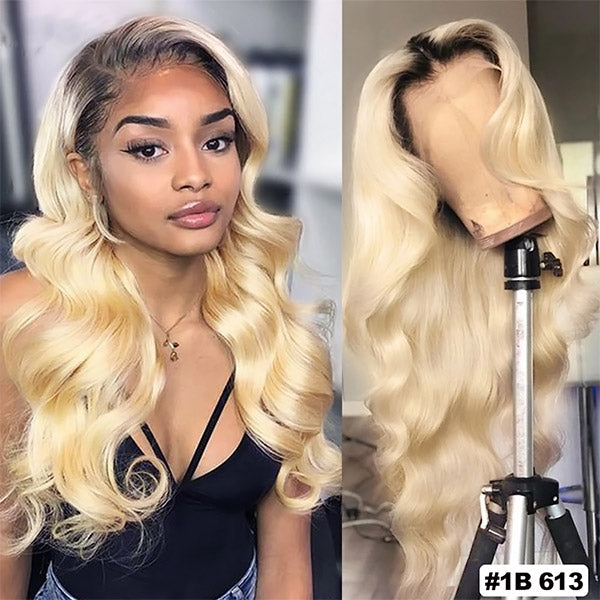Ombre 1B/613 Lace Front Wigs Body Wave Straight 1B/613 Color Wigs 180% Density Transparent Human Hair Wigs With Natural Hairline