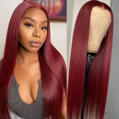 99J Burgundy Curly Wavy Glueless Lace Front Wigs Body Wave/Straight/French Wave/Deep Curly 13x4 Transparent Lace Frontal Wigs