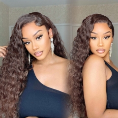 Color #4 Curly Wavy Lace Front Wigs Body Wave/Straight/French Wave/Deep Curly Chocolate Brown 13x4 Transparent Lace Frontal Wigs