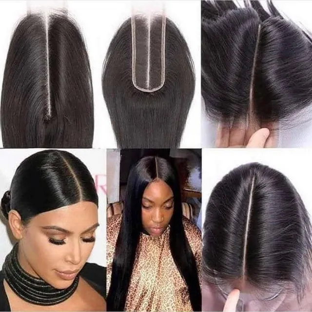 Natural Straight Hair Weaves With 2x6 HD Transparent Lace Closure Plus Virgin Human Hair