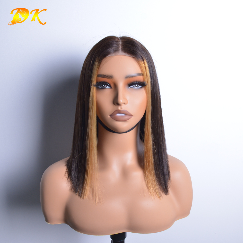 Color 1B/27# Skunk Stripes Straight 2x6 Kim K Transparent Lace Bob Wigs 100% Virgin Human Hair 180% Density