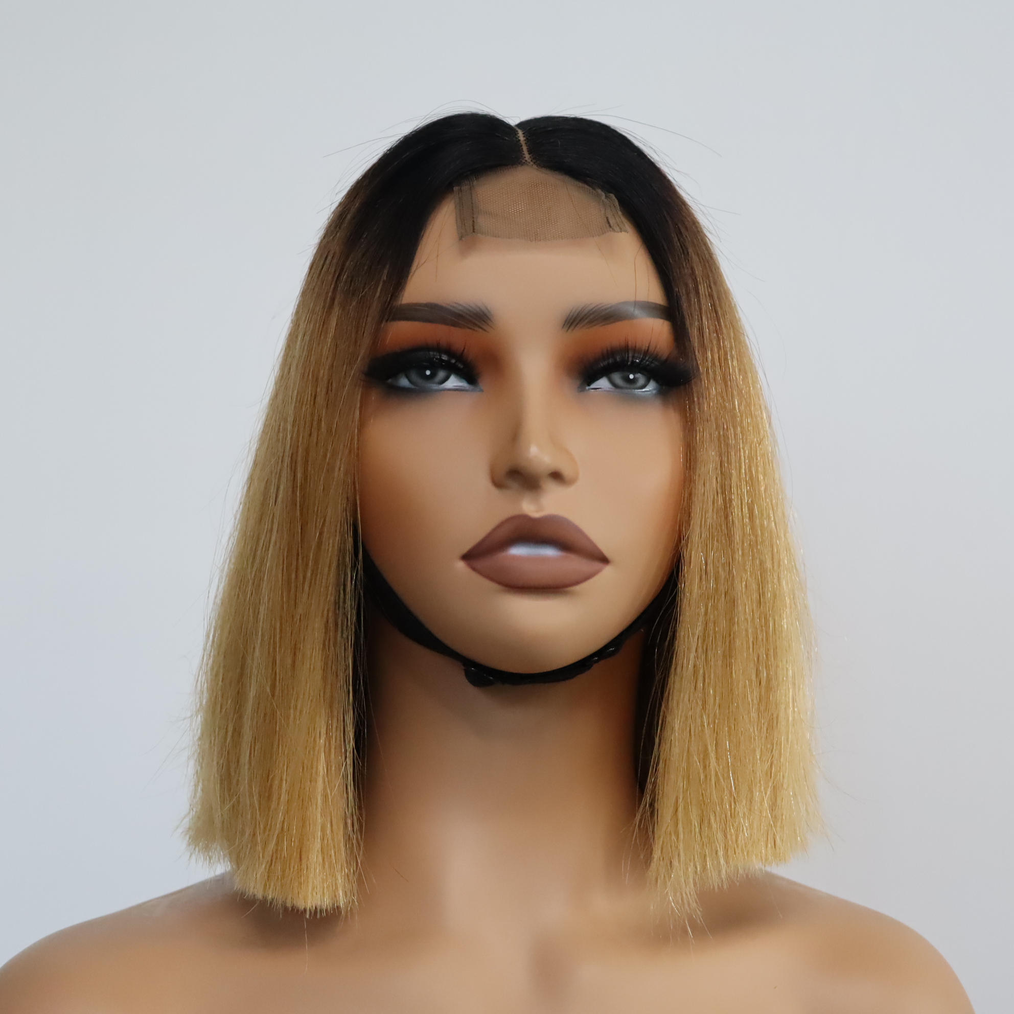 Dark Root Blonde Ombre Color T1B/27# Straight 2x6 Kim K Transparent Lace Bob Wigs 100% Virgin Human Hair 180% Density