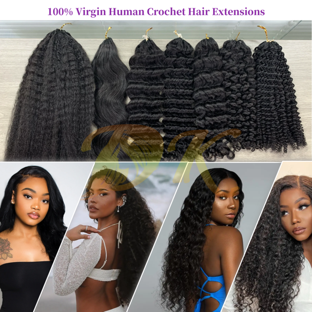 Miracle Knots Hair Crochet Hair Extensions Top Virgin Human Boho Braids Natural Hair 1B# Color 16-24 inches 100g/pack