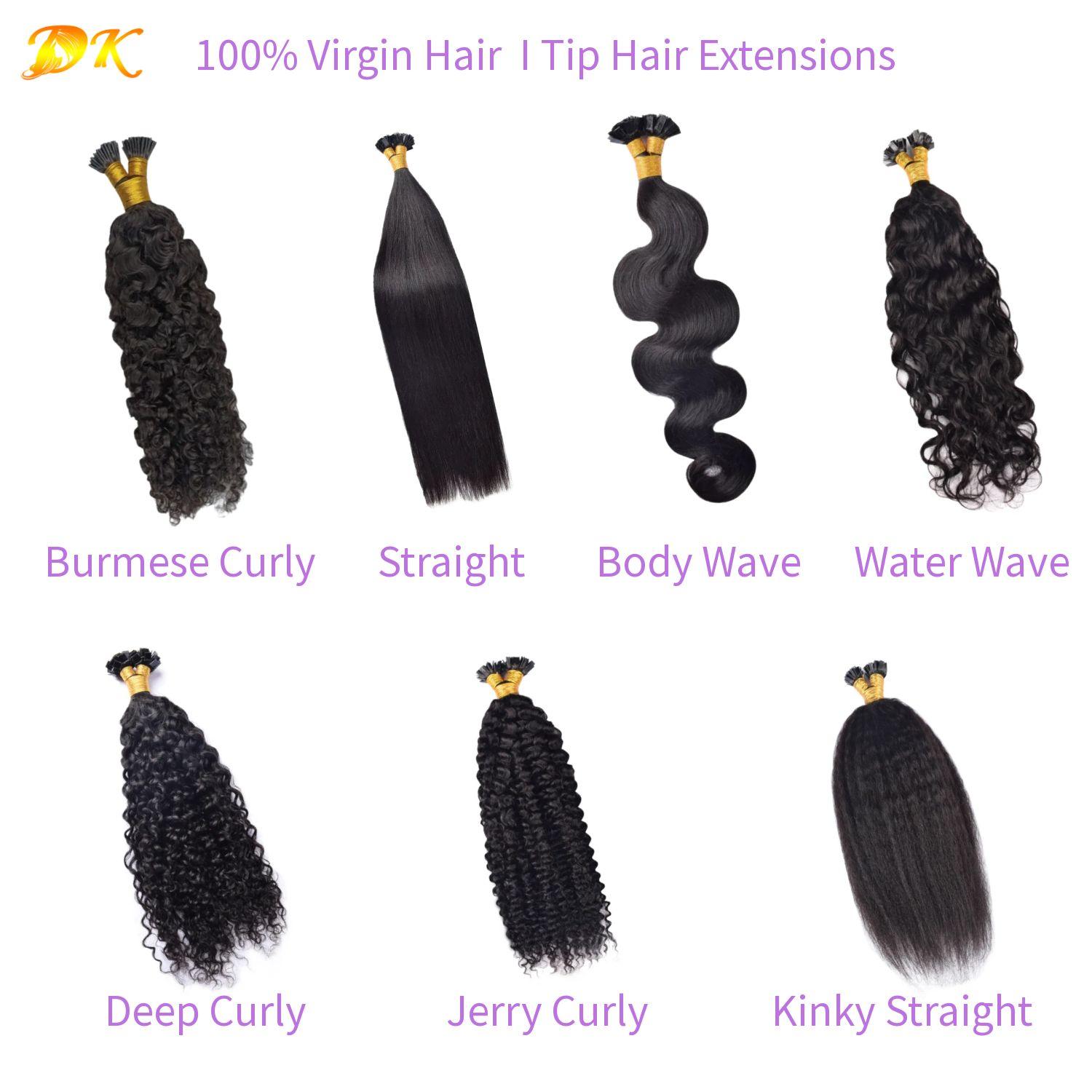 Extensiones de cabello humano 100 % virgen, color natural, con queratina y punta en I, con cutícula alineada.