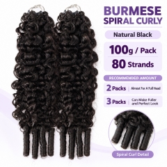Burmese Spiral Curly Miracle Knots Hair Crochet Hair Extensions Top Virgin Boho Human Braiding Hair 1B# Color 16-24 inches 100g/pack