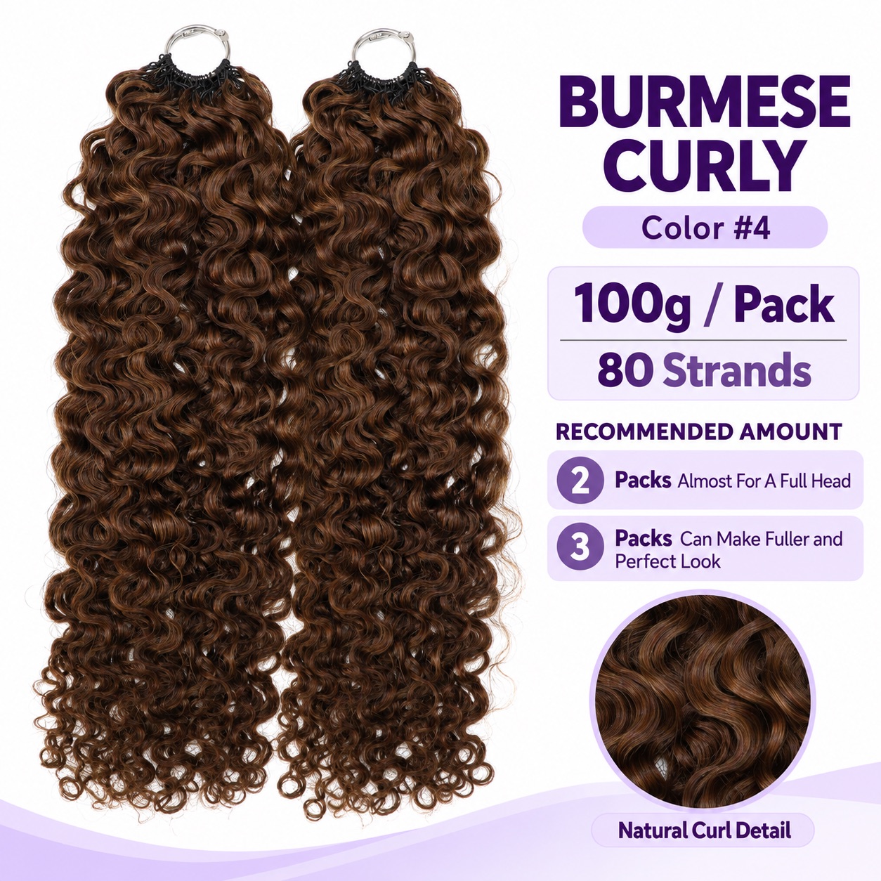 #4 Chocolate Brown Reusable Burmese Curly Knotless Crochet Human Hair For Black Women Miracle Knots