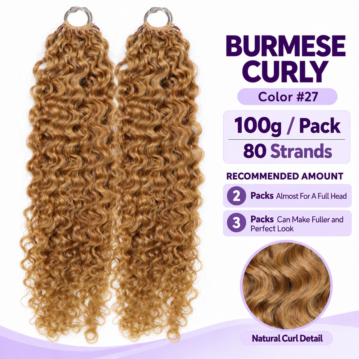 #27 Honey Blonde Reusable Burmese Curly Knotless Crochet Human Hair For Black Women Miracle Knots