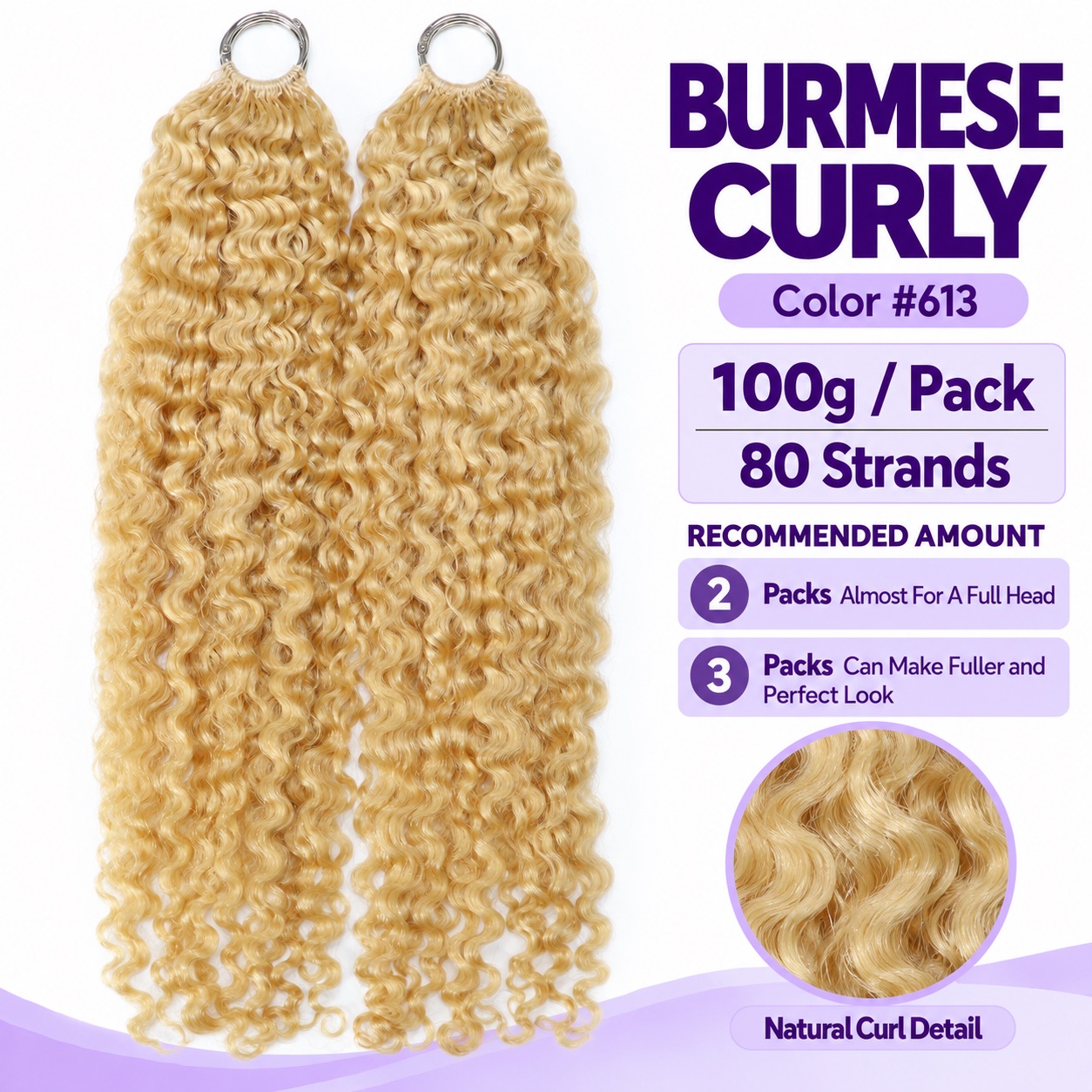 #613 Blonde Burmese Curly Crochet Human Hair Premium Plush Texture for Time-Saving Boho Braids
