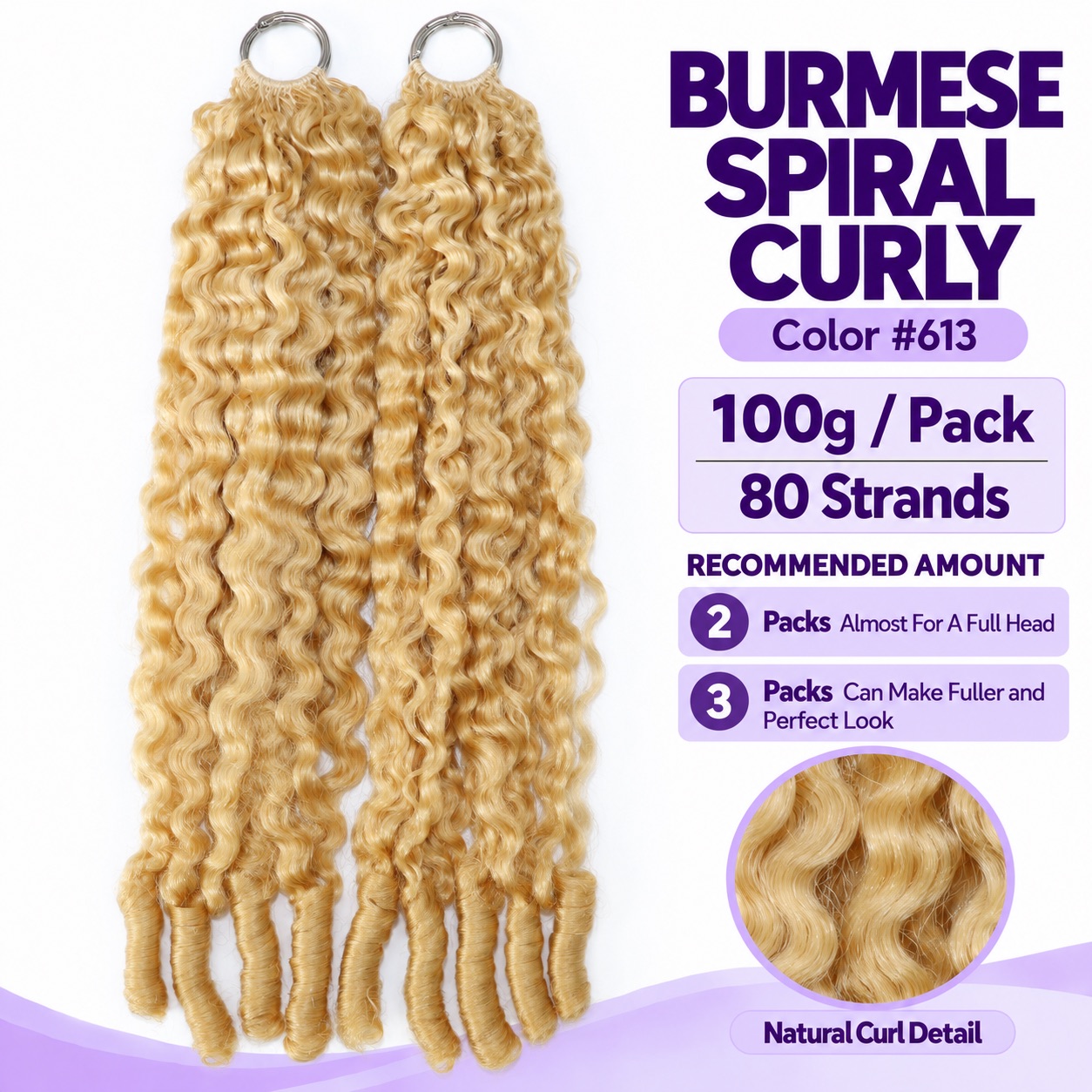 #613 Blonde Burmese Spiral Curly Crochet Human Hair Premium Plush Texture for Time-Saving Boho Braids