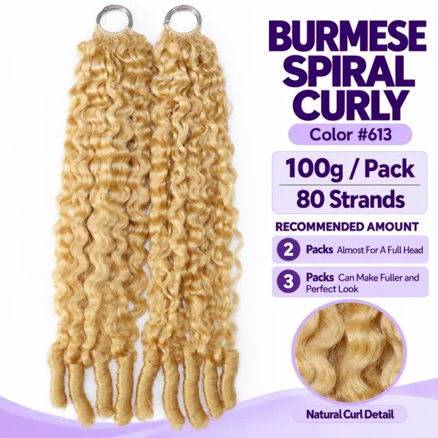DK Hair 613 blonde Burmese Spiral Curly human hair crochet extensions