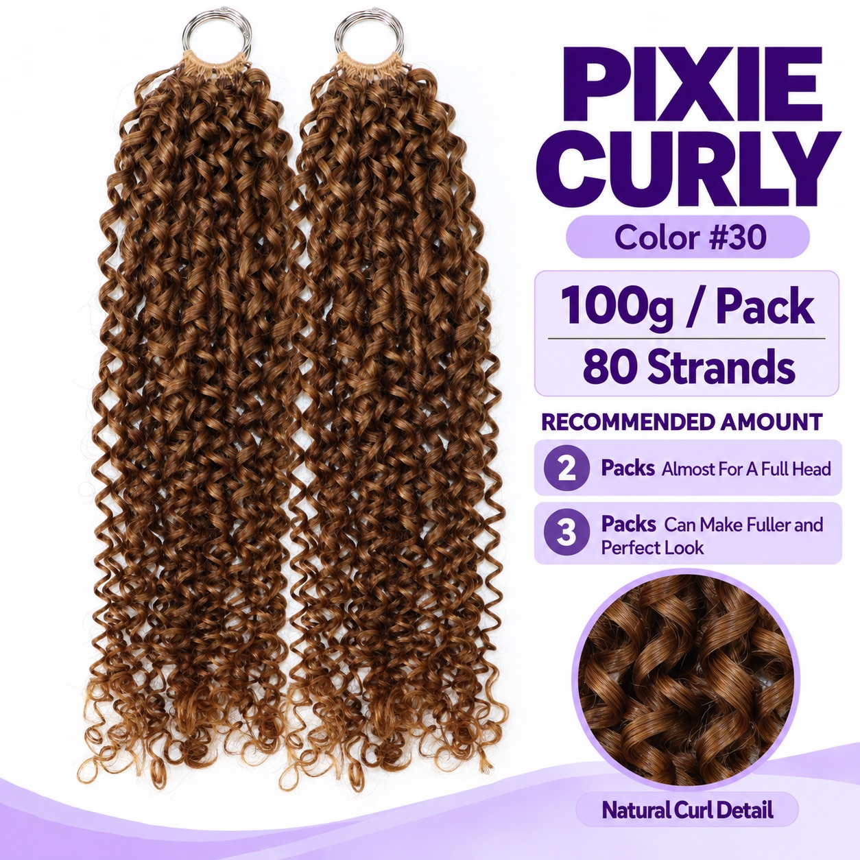 #30 Medium Auburn Color Virgin Human Hair with Bouncy, Defined Curls Pixie Curly Crochet Hair