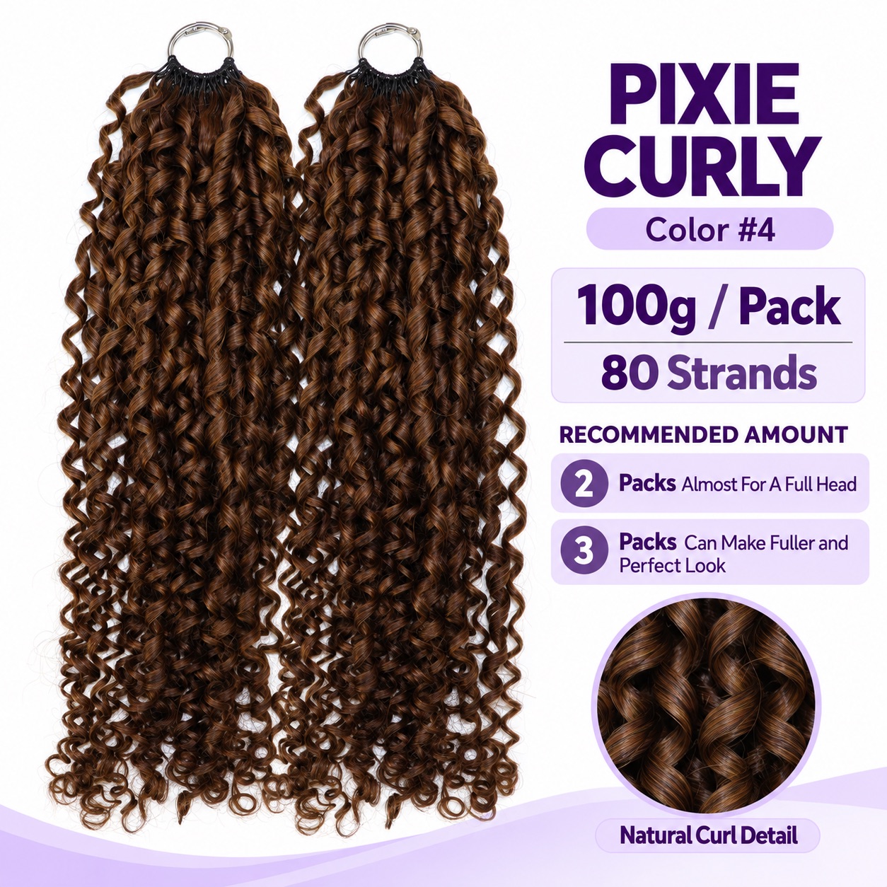 #4 Medium Brown Pixie Curly Miracle Knots Crochet Hair Pre-Separated Lightweight Full & Soft Messy Curly Human Hair Extensions Protective Style