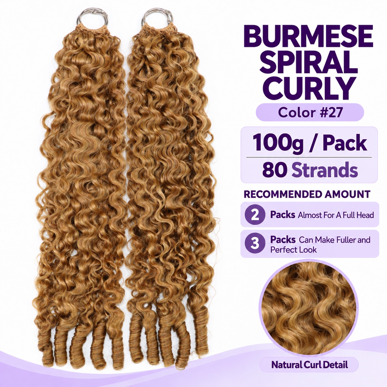 #27 Honey Blonde Burmese Curly Crochet Feather Human Hair for Miracle Knots Boho Human Braiding Hair