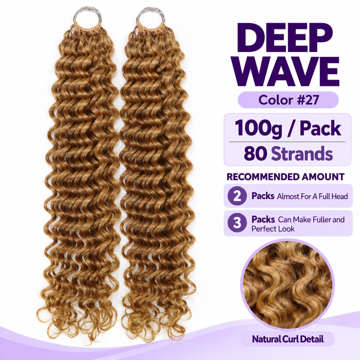 #27 Honey Blonde Color Deep Wave Virgin Human Hair Lightweight Crochet Hair for Comfortable Everyday Wear