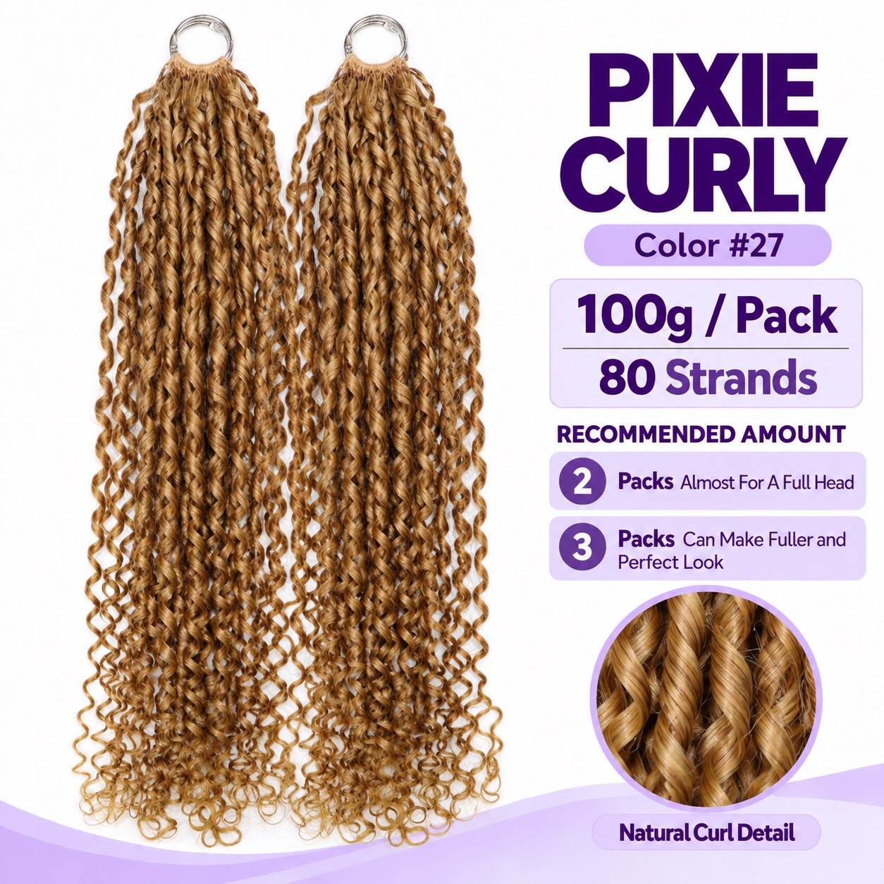Miracle Knots Crochet Hair Messy Curly Pre-Separated Lightweight Full & Soft #27 Honey Blonde Pixie Curly Human Hair Extensions Protective Style