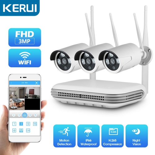 KERUI Outdoor 3MP HD video surveillance ip camera system nvr camera kit set 8CH nvr home security cctv system
