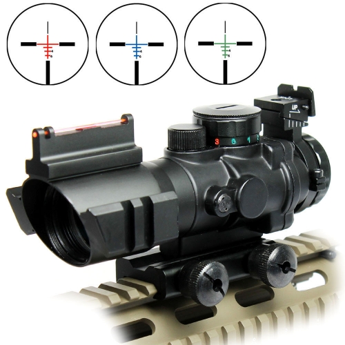 Scope Fiber Illuminated 4x32 Rifle Optic Sight Red Tactical Tri Acog Prismatic