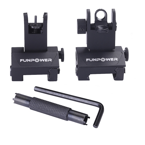 Funpower Tactical Front and Rear Flip Up Iron Sight for Rifle, Rapid Transition Backup Battle Sights with Adjustment Tool