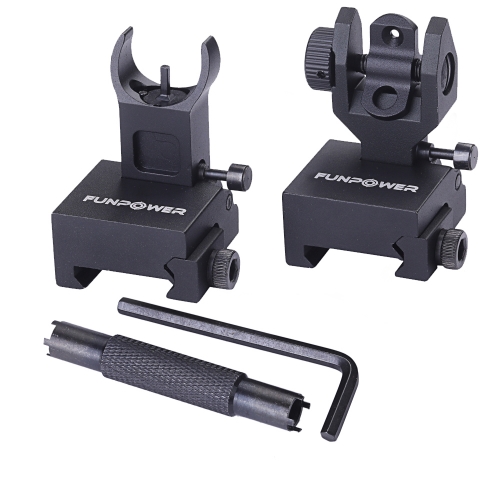 Funpower Tactical Mil Spec Front and Rear Flip Up Backup Iron Sight, Front Offset Backup Sight for Picatinny Weaver Rail