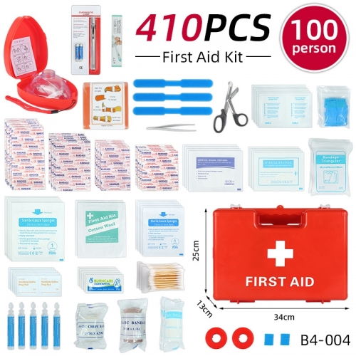 100 Person First Aid Kit Wall Mounted Portable Plastic Emergency Medical Box 410 Pcs Set for Factory Enterprise