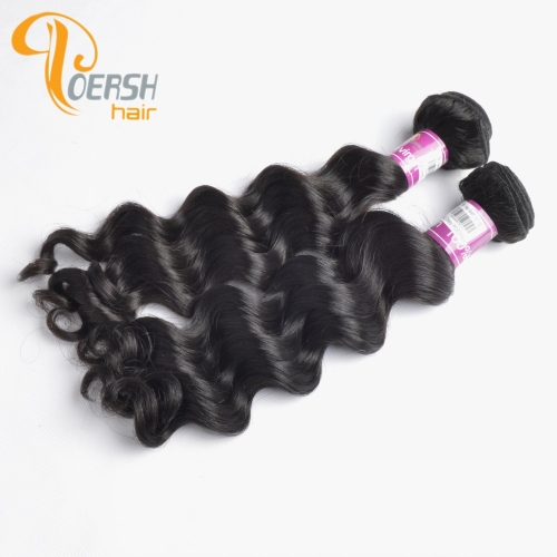 Poersh Hair Diamond Grade Unprocessed Raw Virgin Hair Top Quality 1B Natural Black Color Big Deep Wave 2Pcs/Lot Human Hair Weft