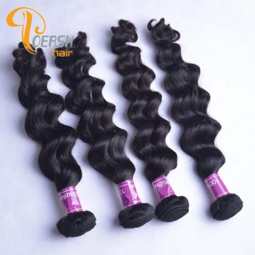 Poersh Hair Top Grade Uprocessed Raw Virgin Hair Top Quality 1B Natural Black Color Big Deep Wave 4Pcs/Lot Human Hair Weft