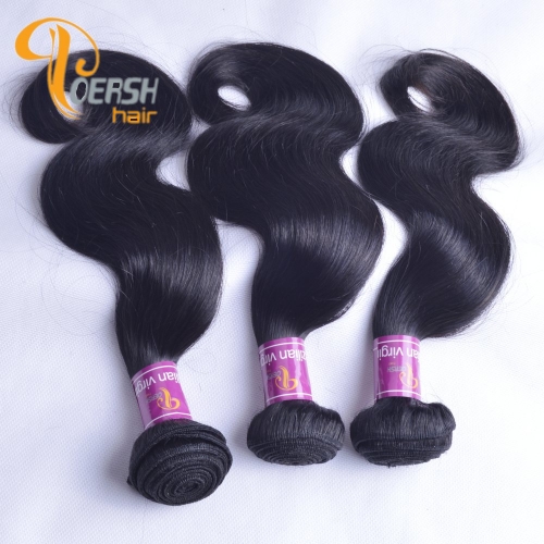 Poersh Hair Diamond Grade Unprocessed Raw Virgin Hair 1B Natural Black Color Top Quality Body Wave 3Pcs/Lot Human Hair Weft